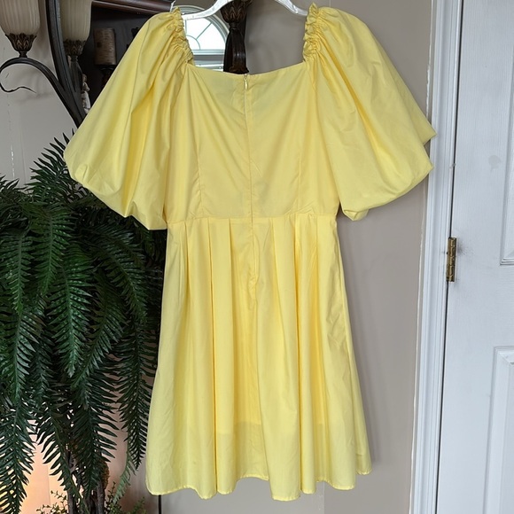 Vintage MABELL NWOT Yellow Puff Sleeves Mini Dress Cutout Gathered Ruched Spring - Picture 7 of 14